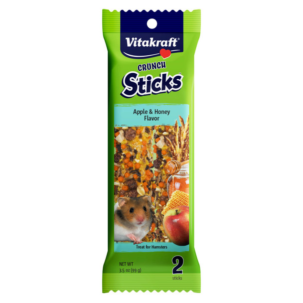 Vitakraft Crunch Sticks Hamster Treats Apple And Honey Flavor 2 Pack - Wholesome Crunchy Chew Sticks For Hamsters And Gerbils - Enrichment Chew Toy With Natural Wood Core