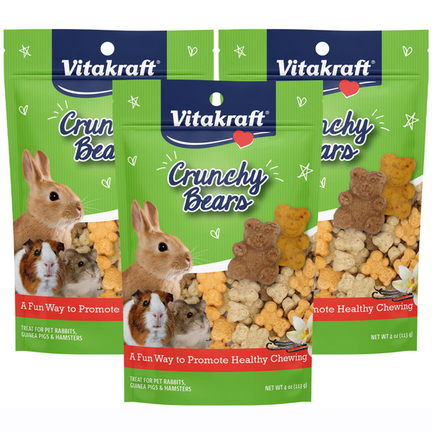 Vitakraft Crunchy Bears Rabbit Guinea Pig & Hamster Treat 12 Oz. (Pack Of 3)