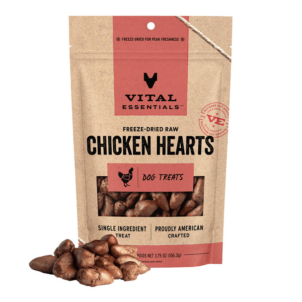 Vital Essentials Ze Dried Raw Chicken Hearts Dog Treats Single Ingredient Premium Quality Grain Treats For Dogs 1.9 Oz Bag