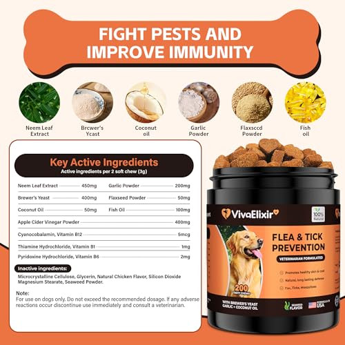 Vivaelixir Flea And Tick Prevention For Dogs 200 Soft Chews - Dog Flea And Tick Treatment & Oral Flea Pills Skin & Coat Health - Made In Usa - For Small Medium Large Dogs