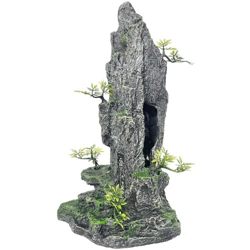 Vmcn Aquarium Decoration Large And Tall For Fish Tank Rock Thematic Ornaments Aquarium Mountain View Stone Ornaments Aquarium Decor Tree House Cave Fish Tank Landscape - Extra Large