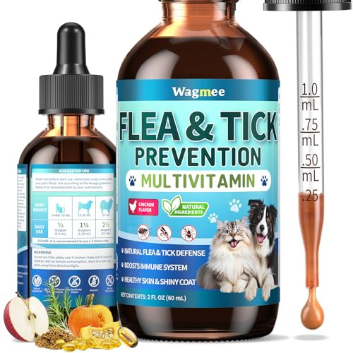 Wagmee Oral Flea & Tick Support For Dogs And Cats Natural Flea And Tick Prevention With Multivitamins - Flea Herbal Supplement Drops For Healthy Skin & Shiny Coat Support - All Breeds And Ages - Chicken