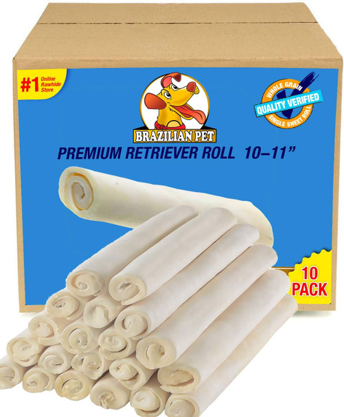 Premium Retriever Rolls 10-11 inches (10 Pack),100% Natural Dog Treat Chew. No Artificial Preservatives