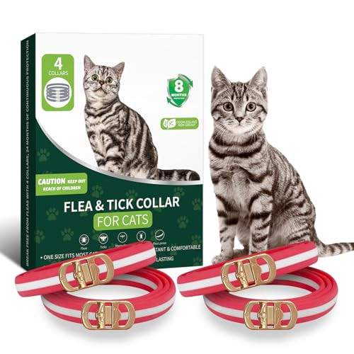 Weallin 4 Pack Collar For Cats- 32 Months Protection Water Resistant Cat Collars For Kitten Small Medium Large Dog- Red & White