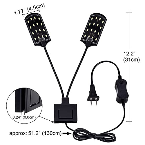 Weaverbird Double Head Aquarium Fish Tank Light 15W 32 Led Aquarium Planted Clip Lamp 1600Lm White Led Lighting For 8-15 Inch Fish Tank
