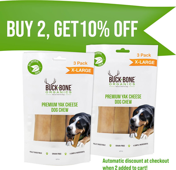 Buck Bone Organics Yak Cheese Chews for Dogs, All Natural Himalayan Yak Chew, Long Lasting Pet Treats, Odor , with Limited Ingredients (3 Ex Large Sticks) Buck Bone Organics Yak Cheese Chews for Dogs, All Natural Himalayan Yak Chew, Long Lasting Pet Treats, Odor , with Limited Ingredients (3 Ex Large Sticks)