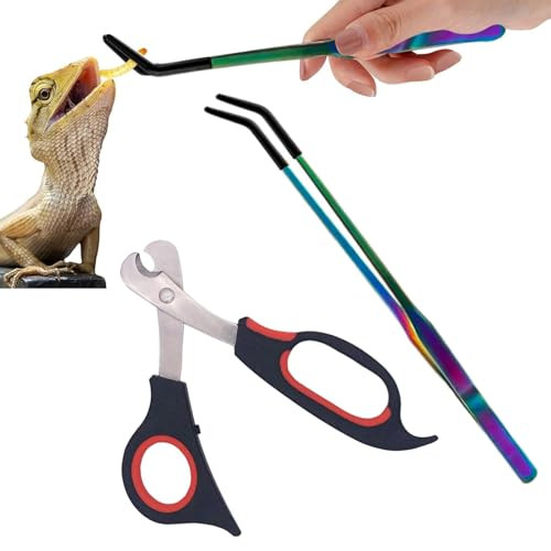 Wevonigu 2-Pack Professional Reptile Nail Clippers&Stainless Steel Reptile Feeding Tongs Suitable For Small Animals Such As Cats Birds Hamsters Rabbits Hedgehogs Ferrets Chinchillas Guinea Pigs Etc