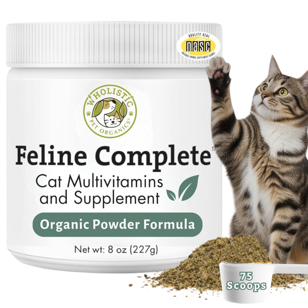 Wholistic Pet Organics Feline Complete - 4 Oz - Multivitamin & Probiotic Powder For Cats - Natural Cat Food & Digestive Support - 37 Scoops