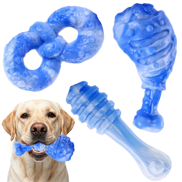 Wintour Tough Dog Toys For Aggressive Chewers 3 Pack Durable Dog Chew Toys For Aggressive Chewers Indestructible Dog Toy To Keep Them Busy For Small Medium And Large Breeds Bacon Flavor Blue