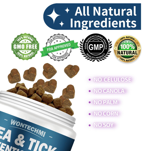 Wontechmi Flea And Tick Prevention For Dogs Chewables 180 Chews Natural Chews Supplement For Dogs Oral Dog Flea And Tick Treatment For All Breeds And Ages (180 Chews Chicken)