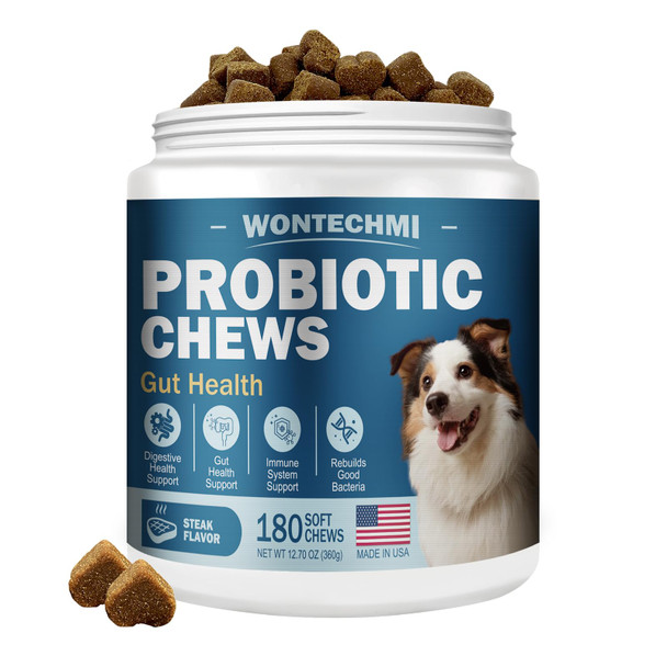 Wontechmi Probiotics For Dogs Improve Itchy Skin Itchy Ears Gut Health Yeast Balance Allergies Immunity Dog Probiotics And Digestive Enzymes With Prebiotics Reduce Diarrhea (180 Chews Steak)