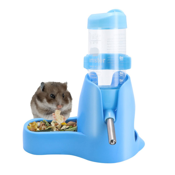 Wontee 3 In 1 Hamster Hanging Water Bottle Pet Auto Dispenser With Base For Dwarf Hamster Mouse Rat Hedgehog (80Ml Blue)