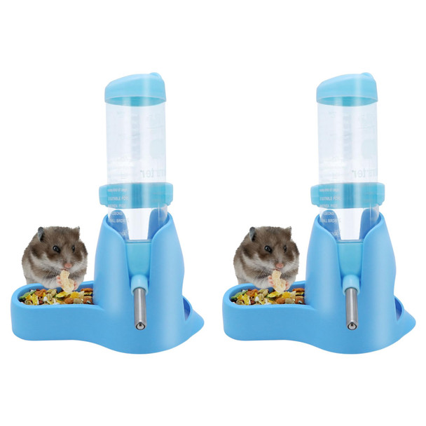 Wontee 3 In 1 Hamster Water Bottle Small Pet Automatic Water Dispenser With Food Container Base Hideout For Dwarf Hamster Mice Gerbils 2 Pack (Pink 125Ml)