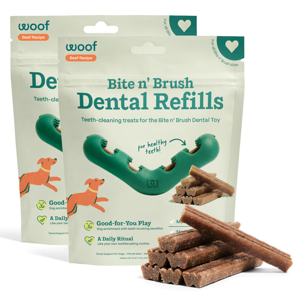 Woof - Bite N' Brush Refills For The Dog Toothbrush Toy - Scrub Plaque And Tartar From Your Dog'S Teeth And Mouth - Dog Dental Chew Toy Treats - 18 Refills - Chicken