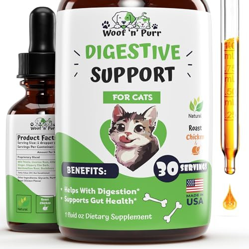 Woof 'N' Purr Cat Digestive Support - Digestive Enzymes For Cats - Cat Digestive Probiotic - Cat Digestion Aid - Cat Digestion - Digestive Enzyme For Cats - Cat Digestive Enzyme - Cat Digestive Supplement - 1 Fl Oz