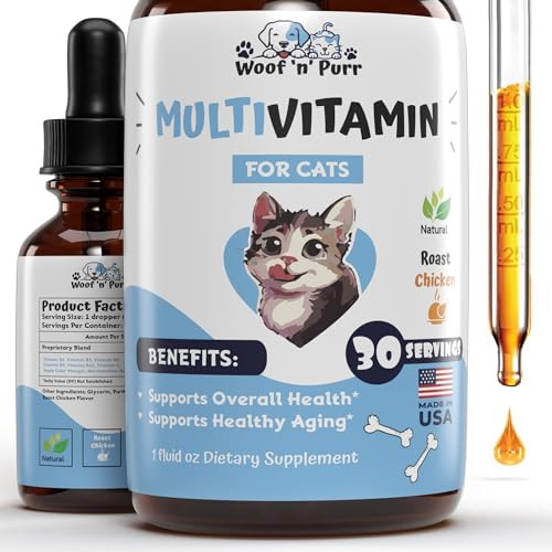 Woof 'N' Purr Cat Multivitamin - Promotes Healthy Skin & Coat Joint Support Longevity & More - Cat Vitamins - Cat Supplements & Vitamins - Cat Vitamins For Indoor Cats - Kitten Vitamins - Cat Immune Support - 1Oz