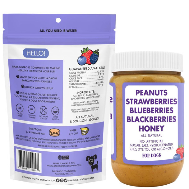 Superberry Snoot BUDDY BUDDER + POOCH PANCAKES - Pancake Mix, Waffle Mix, Enjoy as Treat or Stack for Dog Birthdays - Made in USA