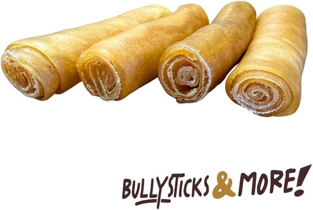 BULLYSTICKS & MORE 6 Inch Beef Collagen Rolls for Dogs (Extra Thick - 4 Count) - Beef Cheek Bones for Dogs - Dog Parents Choice - Premium No Hide Beef Cheek Rolls - Thick Retriever Rolls for Dogs