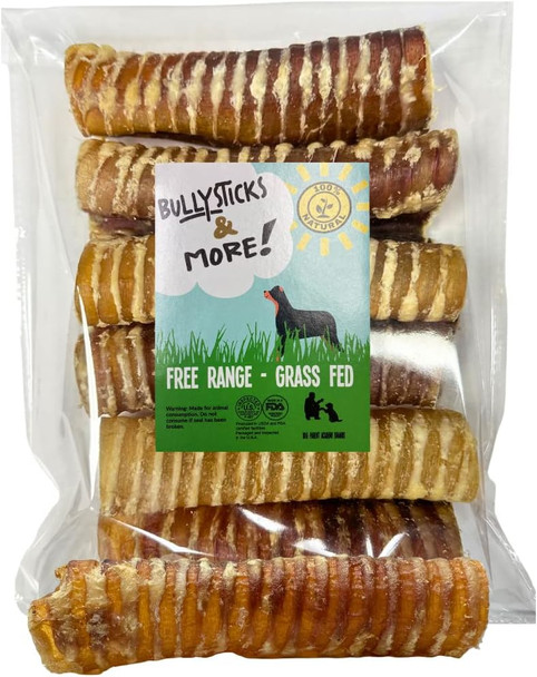 BULLYSTICKS & MORE 6 Inch Beef Trachea (6 Inch - 6 Pack) Beef Trachea for Dogs 100% Grass Fed Beef Dog Parents Choice Beef Trachea Dog Chews Long Lasting Beef Trachea Dog Treats