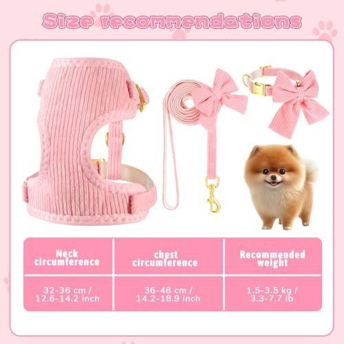 Xosjska Cute Small Dog Collar Harness And Leash Set Soft Adjustable No Choke Escape Proof Pet Harness Vest With Secure Metal Buckle Breathable Soft Mesh Padded Dog Vest For Dogs Cats Pink Pack Of 3