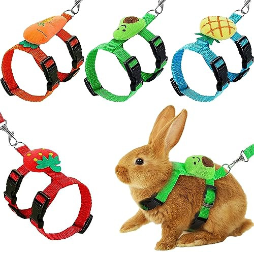 Xpapov 4 Sets Adjustable Bunny Rabbit Harness And Leash Set Small Pet Cute Vest Harness Leash Ferret Harness Guinea Pig Harness Ferret Leash With Decorations For Bunny Kitten Puppy Small Pets