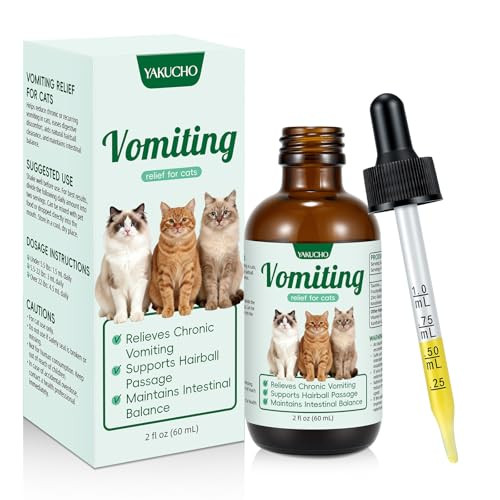 Yakucho Vomiting Relief For Cats Cat Vomit Remedy Digestive Support Drops With Probiotics To Help Reduce Vomiting Hairballs & Sensitive Stomach Supports Gut Health Easy To Mix With Food - 2 Fl Oz