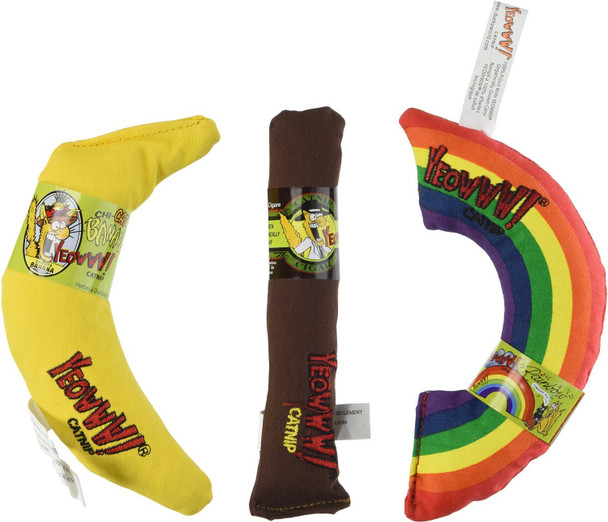 Yeowww Catnip Toy Variety Pack Cigar & Banana & Rainbow Made In Usa