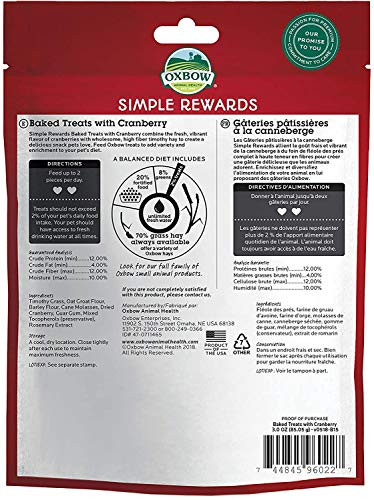 Yoeyang Oxbow 3 Pack Of Cranberry Simple Rewards Small Pet Treats 3 Ounces Each With Hay