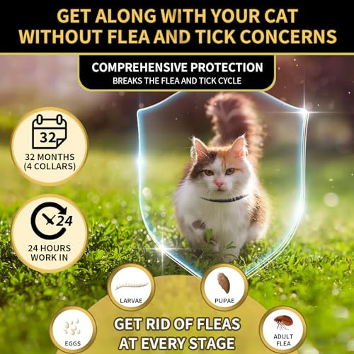Yotango 4 Pack Flea Collar For Cats 32 Months Flea And Tick Prevention For Cats Waterproof Cat Fleas Collar Cat Fleas And Ticks Treatment Adjustable Tick Collars For Kittens-Black