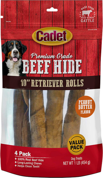 Cadet Premium Grade Beef Hide for Dogs, Rawhide Long Lasting Dog Chews, Chips, Curls & Rolls for Small/Medium/Large Dogs