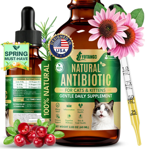 Yotango Natural Antibiotics For Cats Cat Antibiotics For Uti & Itch Support Immune Digestive Allergy Skin & Coat Support For Cats And Kittens For All Ages & Breeds (Chicken Flavor-60Ml)