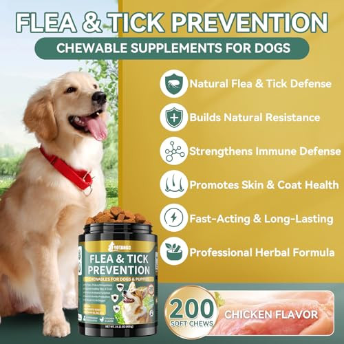 Yotango Flea And Tick Prevention For Dogs Chewable 200 Soft Treats Natural Dog Flea And Tick Treatment Chewable Oral Flea Supplement Chews Skin & Coat Support For Dogs Puppies - All Breeds & Ages