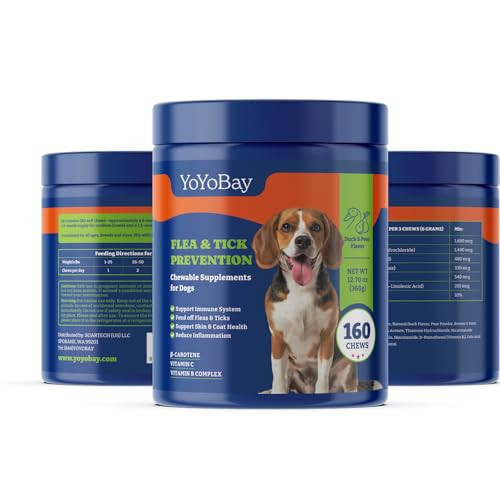 Yoyobay Flea And Tick Prevention For Dogs Chewable - 160 Soft Chews Duck & Pear Flavor - Dog Flea And Tick Treatment Chewable Natural Defense- Dog Immune Support Supplement