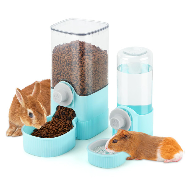Yuepet Rabbit Food Water Dispenser Large Capacity Bunny Feeder For Cages Automatic Rabbit Water Dispenser Suitable For Rabbits Ferrets Guinea Pigs Small Animals(Blue)