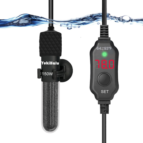 Yukihalu Submersible Aquarium Heater 100W 150W 200W Adjustable Mini Fish Tank Heater Small Size Overheating Protection External Controller Used For 0.5-40 Gallons(100W)