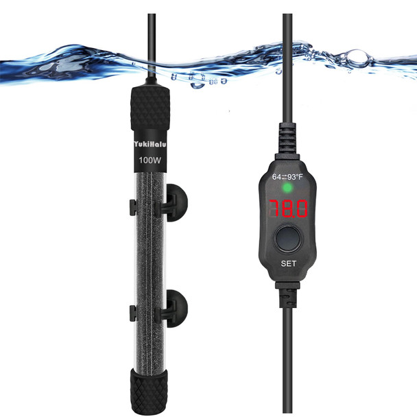 Yukihalu Small Submersible Aquarium Heater Adjustable Mini Fish Tank Heater 25W 50W 100W 200W 300W With External Temperature Controller Led Display Used For 5/10/20/40/60 Gallons (25 Watts)