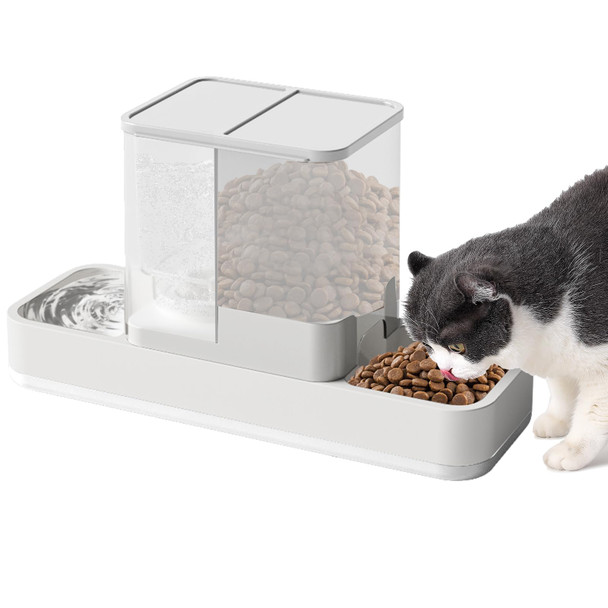 Yummy Sam Automatic Small Pet Feeder And Water Dispenser 2 In 1 Gravity Cat Auto Pet Feeder And Waterer Set Feeder Dish For Small Medium Pets Dog Puppy Kitten (Grey)