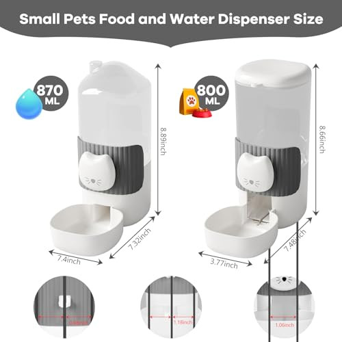 Yummy Sam Hanging Automatic Small Pet Food Water Dispenser Auto Gravity 0.8L Cat Feeder And 0.87L Water Dispenser Self-Feeding And Waterer Set Kennel Feeding Station For Puppy Cats (Grey White)