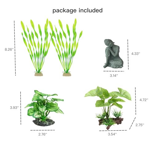 Yzhzom Fish Tank Decorations Set - Aquarium Buddha Statue Decorations Plastic Plants Set Betta Fish Tank Accessories