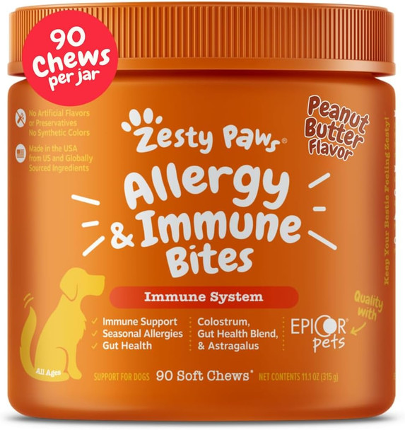 Zesty Paws Dog Allergy Relief Chews Dog Probiotics For Itchy Skin And Ears Lamb 90Ct