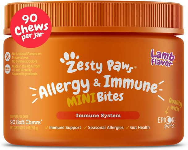 Zesty Paws Dog Allergy Relief Chews Dog Probiotics For Itchy Skin And Ears Lamb 90Ct