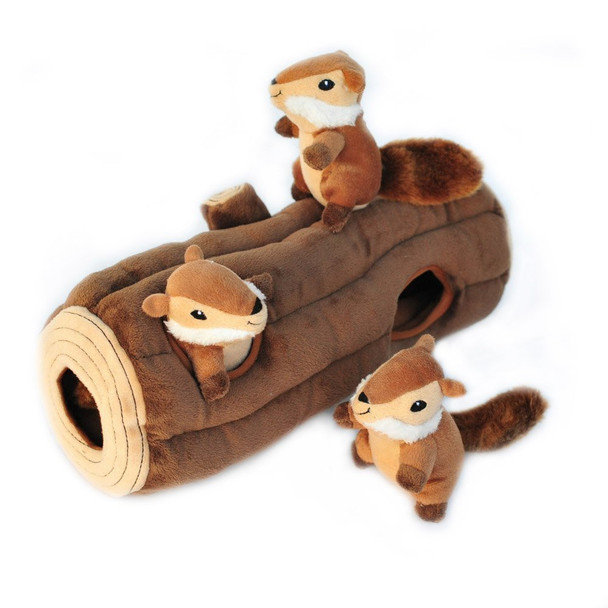Zippypaws Burrow- Interactive Dog & Puppy Toys For Boredom Stimulating Pet Products To Keep Them Busy Hide & Seek Plush Dog Puzzles Squeaky Toy For Enrichment For Small & Medium Dogs- Chipmunk Log