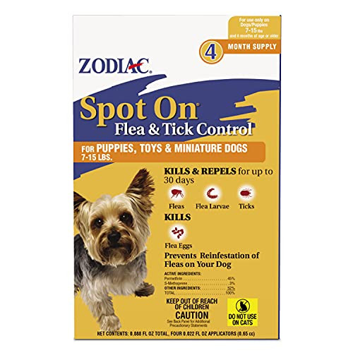 Zodiac Spot On Flea & Tick Control Puppies Toys And Miniature Dogs 7-15 Lbs 4 Pack