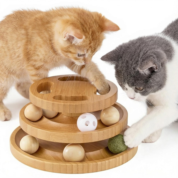 Zomisia Cat Ball Track Toy With Puzzle Top Wooden Cat Toys For Indoor Cats With Spinning Balls Interactive Large Cat Ball Tower For Kitten Kitty Exercise Mental Physical
