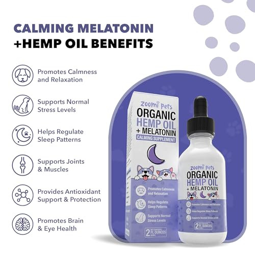 Zoomi Pets Melatonin + Organic Calming Hemp Oil For Dogs Anxiety And Stress Relief - Calming Drops Pet Hemp Oil For Dogs & Cats - Hip And Joint Support Supplement For Dogs Pain Management (2Oz)