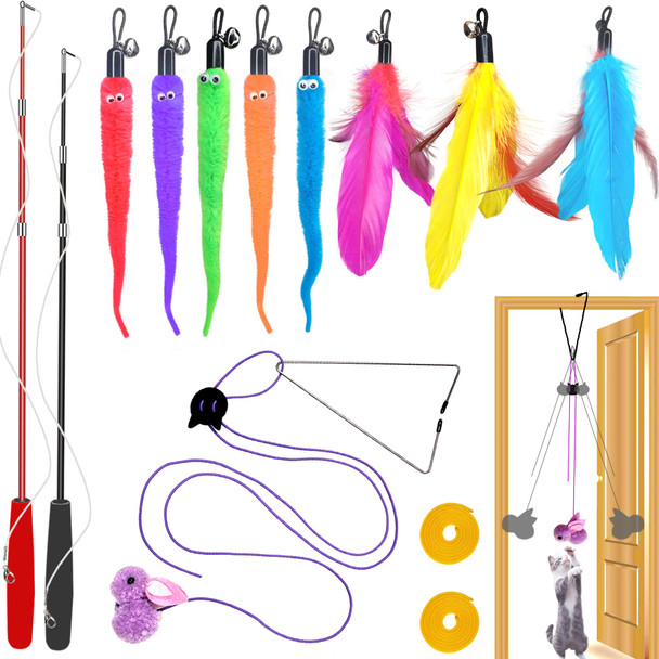 Zph Cat Toys Interactive For Indoor Cats2Pcs Retractable Cat Wand9Pcs Teaser Toys&1Pcs Hanging Door Lure Kitten ToyInteractive Feather Toy For Teaser Play And Chase Exercise With Kitten