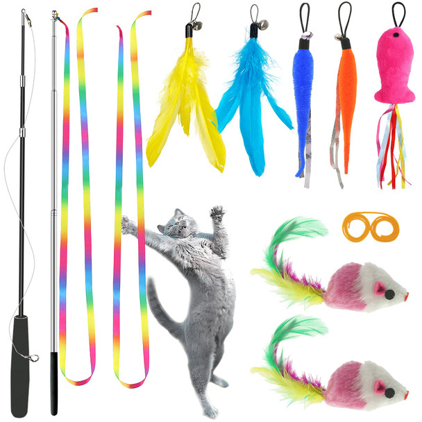Zph Cat Toys Interactive For Indoor Cats2Pcs Retractable Cat Wand9Pcs Teaser Toys&1Pcs Hanging Door Lure Kitten ToyInteractive Feather Toy For Teaser Play And Chase Exercise With Kitten