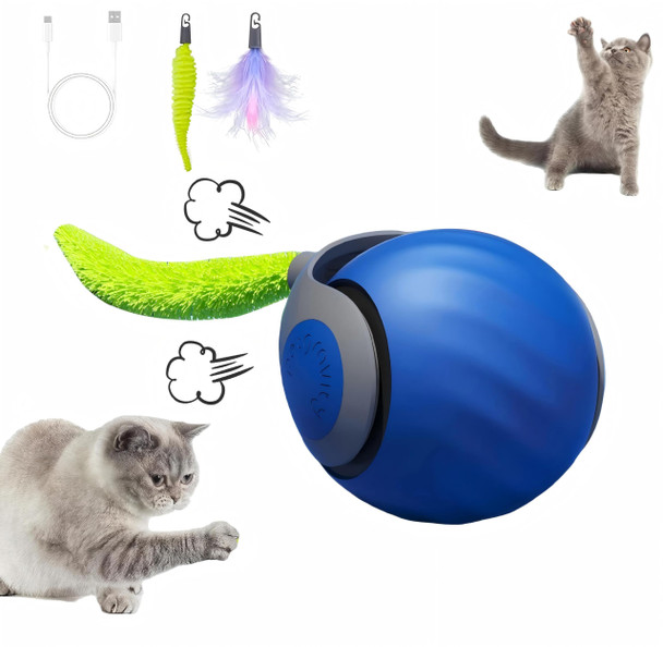 Zrevsb Ly D Version 3.0 Cat Toys Interactive Cat Toys For Indoor Cats Automatic Cat Toy Interactive Cat Toy Smart 3.0 Pet Toys Electronic Rollerball Pet Chase Toys (Blue + Orange - 2 Pieces)