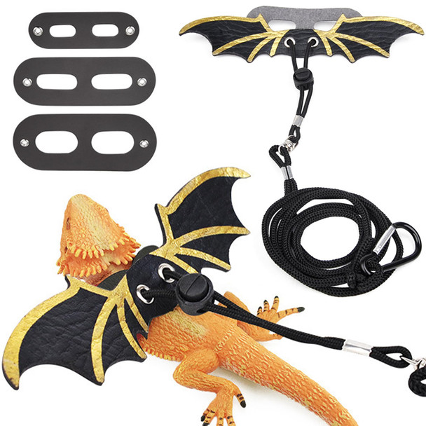 Zukocert 3 Size Pack Bearded Dragon Leashes And Harnesses Bearded Dragon Harness Soft Leather Detachable Adjustable Reptile Lizard Wing Leash (Black)