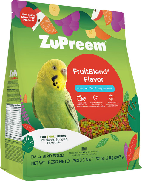 Zupreem Fruitblend Bird Pellets Daily Bird Food For Parakeet Budgie Parrotlet Dove Core Nutrition For Small Birds Made In Usa Parakeet & Budgie Food (S 2 Lbs)